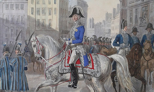 Picture: Baron von Kessling in the silver-blue livery of the Oberststallmeister, coloured lithograph, around 1840